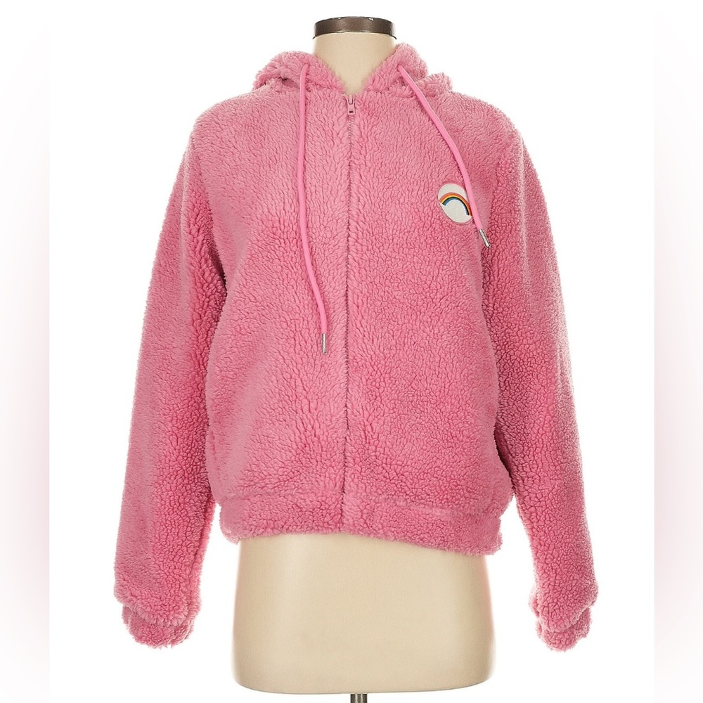 BlackMilk x Care Bears S Cheer Bear Teddy Fleece Pink Zip Up Sherpa Satin Jacket